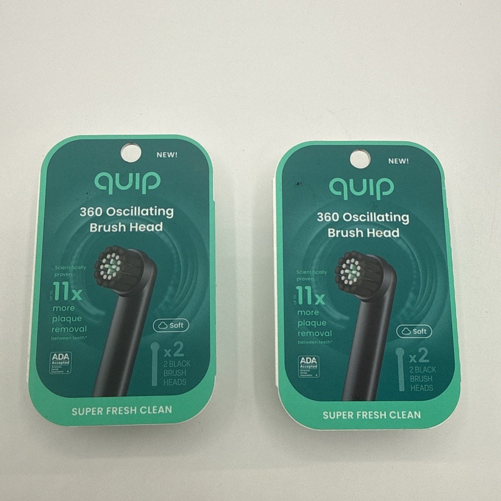 Quip 360 Oscillating Brush Head Soft Black Replacement Heads 2 Pack‎ Times 2 New